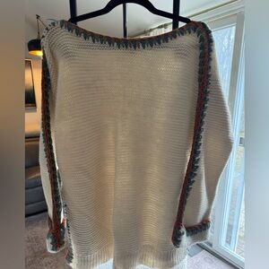 Calypso St. Barth Cream Off-the-Shoulder Sweater with Teal & Rust Trim